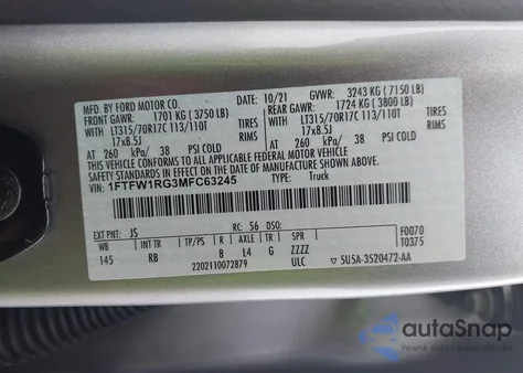 2021 Ford F-150 Raptor from USA, damaged, VIN 1FTFW1RG3MFC63245